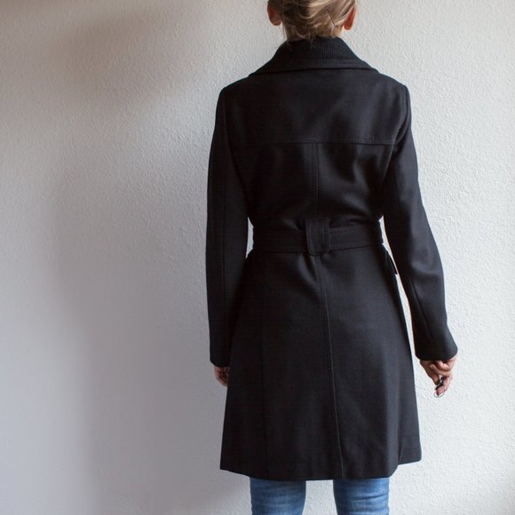 Esprit Outwear Trench Wool Single breasted Coat Overcoat Pockets Black S Small - Picture 4 of 16